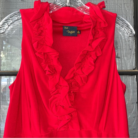 Just…Taylor bright red dress, ruffled neckline, zipper on side under left arm - Picture 2 of 12